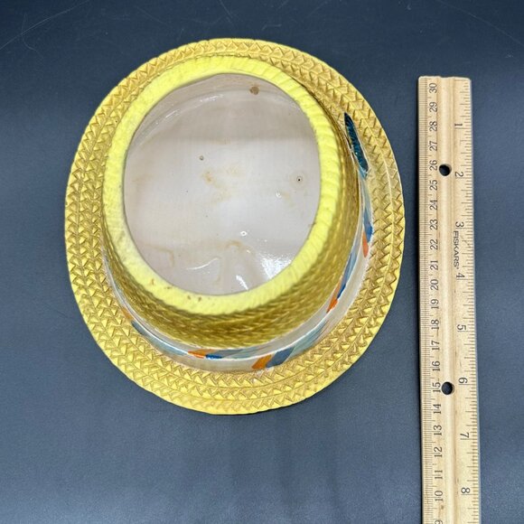 Vintage Hat Planter Inarco Japan Yellow Feather Mid Century Kitsch Decor Ceramic - Picture 13 of 14